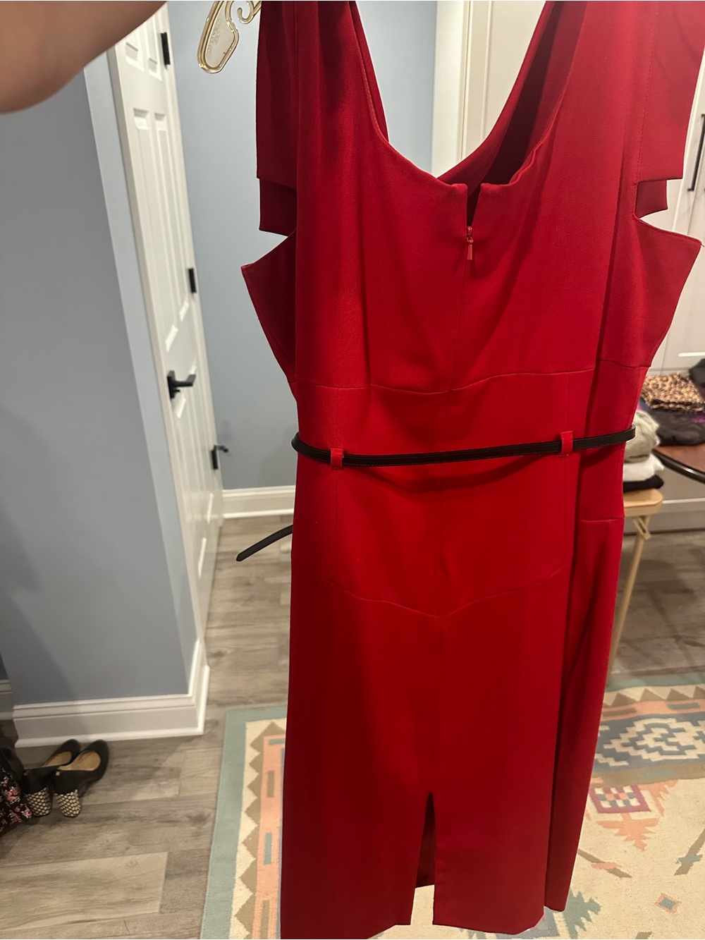 Black Halo Red Draped Cowl Midi Dress - Picture 3 of 3